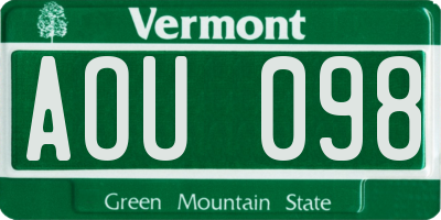 VT license plate AOU098