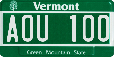VT license plate AOU100