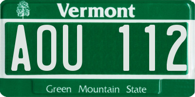 VT license plate AOU112