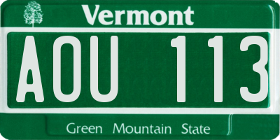 VT license plate AOU113