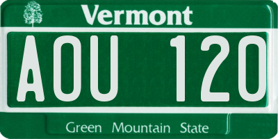 VT license plate AOU120