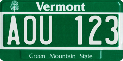 VT license plate AOU123