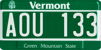 VT license plate AOU133