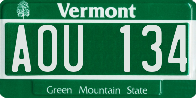 VT license plate AOU134