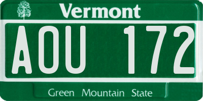 VT license plate AOU172