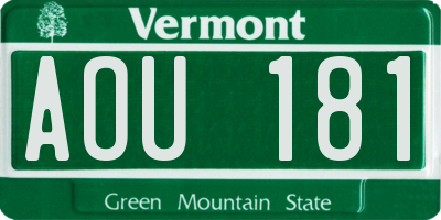 VT license plate AOU181