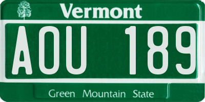 VT license plate AOU189