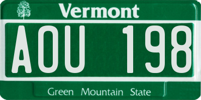 VT license plate AOU198