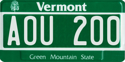 VT license plate AOU200