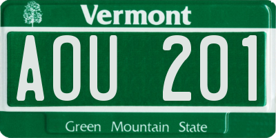 VT license plate AOU201