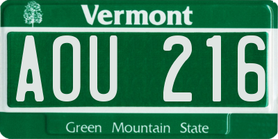 VT license plate AOU216