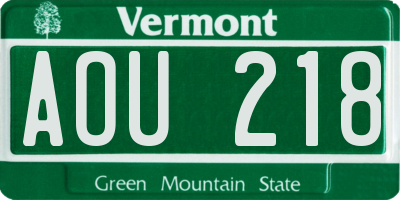 VT license plate AOU218