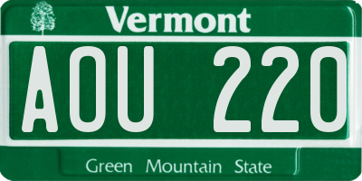 VT license plate AOU220