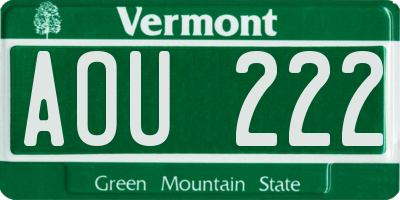 VT license plate AOU222