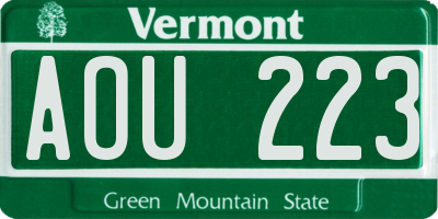 VT license plate AOU223