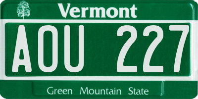 VT license plate AOU227
