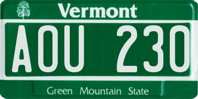 VT license plate AOU230