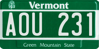 VT license plate AOU231