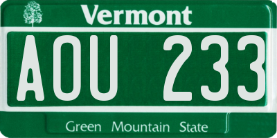 VT license plate AOU233