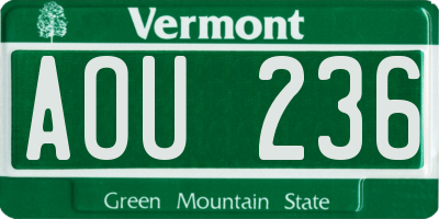 VT license plate AOU236