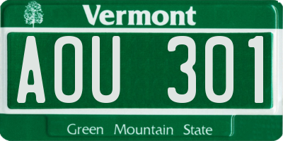 VT license plate AOU301