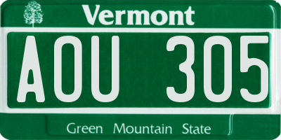 VT license plate AOU305