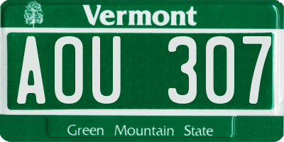 VT license plate AOU307