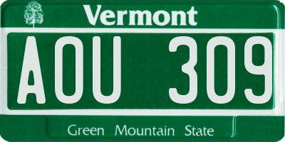 VT license plate AOU309
