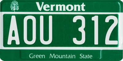 VT license plate AOU312