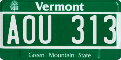 VT license plate AOU313