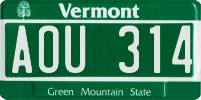 VT license plate AOU314