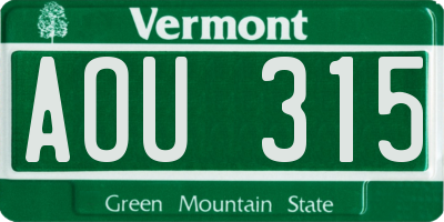 VT license plate AOU315