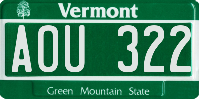 VT license plate AOU322