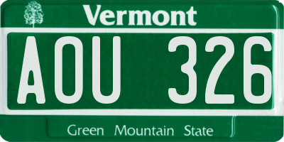 VT license plate AOU326