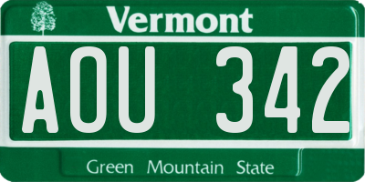 VT license plate AOU342