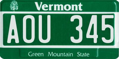 VT license plate AOU345