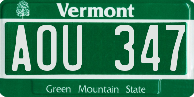 VT license plate AOU347
