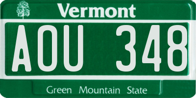VT license plate AOU348