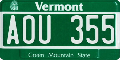 VT license plate AOU355