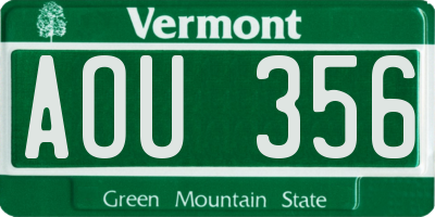 VT license plate AOU356