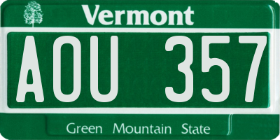 VT license plate AOU357