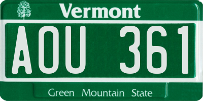VT license plate AOU361