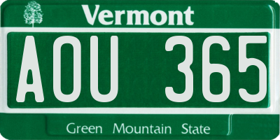 VT license plate AOU365