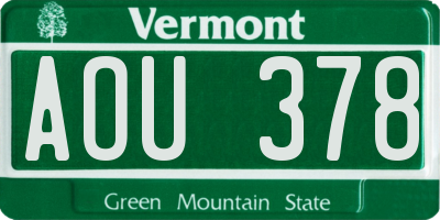 VT license plate AOU378