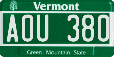 VT license plate AOU380