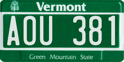 VT license plate AOU381