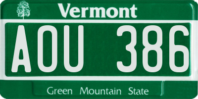 VT license plate AOU386