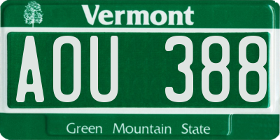 VT license plate AOU388