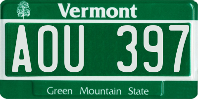 VT license plate AOU397