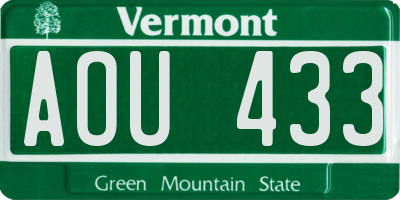 VT license plate AOU433